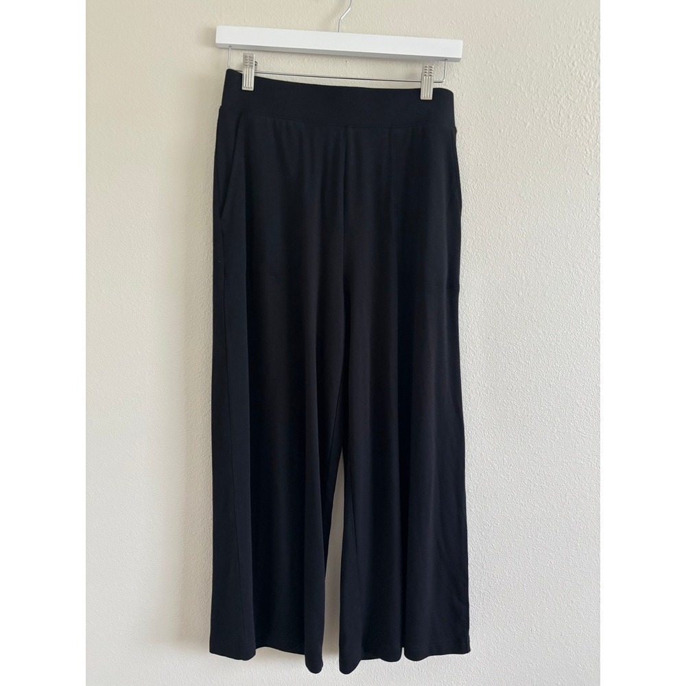 Loft Outlet Womens Black Wide Leg Crop Pants Elastic Waist Travel Lounge Medium